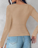 U Neck Long Sleeve Built In Bra Shirt Casual Seamless Slim Fit Top
