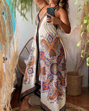 Tribal Print Plung V Neck Sleeveless Maxi Dress Caual Halter A Line Asymmetrical Vacation Dress