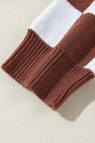 Brown Checkered Print Drop Shoulder Round Neck Sweater