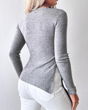 V Neck Long Sleeve Ruched Asymmetrical Hem Knit Sweater