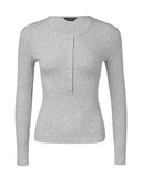 Long Sleeve Top Button Down Slim Fit Tops Crewneck Ribbed Knit Shirt