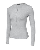 Long Sleeve Top Button Down Slim Fit Tops Crewneck Ribbed Knit Shirt