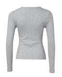 Long Sleeve Top Button Down Slim Fit Tops Crewneck Ribbed Knit Shirt