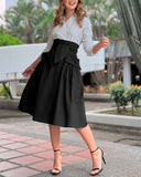 Colorblock Turn down Collar Long Sleeve Shirt Dress Casual Tied Detail Pocket Design Dress
