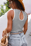 White Striped Print Ribbed Knit Sleeveless Top