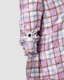 Plaid Print Roll Tab Sleeve Button Down Distressed Top