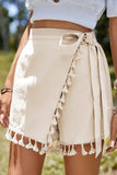 Apricot Tassel Trim Wrap Knot Side Bohemian Style Mini Skort