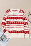 White Western Geometric Patterned Crew Neck Loose Sweater