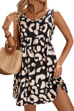 Black Leopard Print U Neck Sleeveless High Waist Dress