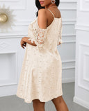 V Neck Cold Shoulder Sleeveless Lace Hem Straight Dress Vacation Dress