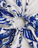 Floral Print Halter Tied Detail Elastic Shirred Back Mini Dress Casual Hollow Out A Line Vacation Dress