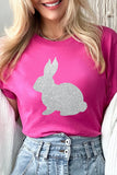 Rose Red Glitter Easter Bunny Graphic Crew Neck Tee