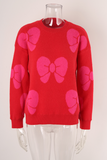 Fiery Red Valentine Bowknot Knitted Round Neck Fashion Sweater