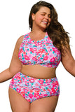 Rose Plus Size Floral Print Twisted High Waist Bikini Set