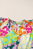 Multicolour Leopard Flutter Sleeve V Neck Crinkled Blouse