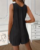 Water Rippling Sleeveless Romper Casual pocket Design Short Jumpsuit