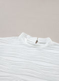 White Wavy Textured Mock Neck Cap Sleeve Top