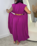 Solid Color Cutout Button Down Elastic Waist Back Versatile Casual Dress Vocation Maxi Dress