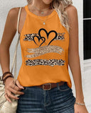 Leopard Print Heart Pattern Heart Sleeveless Tank Casual Loose Fit Top