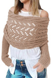 Camel Cross Detail Hollowed Knit Scarf with Sleeves