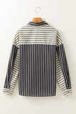 Black Stripe 2-tone Patchwork Half Buttons Chest Pockets Casual Blouse