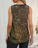 V Neck Allover Sequin Thick Strap Sleeveless Tank Casual Top