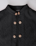 Stand Collar Long Sleeve Cable Textured Coat Button Front Jacket