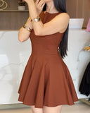 Boat Neck Sleeveless Chic Slim Fit Skirt