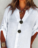 V Neck Long Sleeve Pullover Front Wooden Button A Line Casual Shirt Dresss