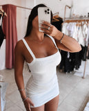 2PCS Bandeau Spaghetti Strap Sleeveless Bodycon Dress Sexy Slim Fit Mini Dress