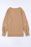 Apricot Lace Waffle Patchwork Strappy V Neck Long Sleeve Top