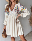 Ditsy Floral Embroidery Lace Patch Casual Dress