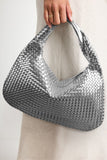 Silvery Woven Design PU Leather Single Shoulder Bag