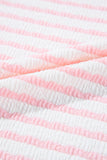 Pink Stripe Knitted Short Sleeve Top and Drawstring Shorts Set