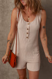 Parchment Corded Knit Side Pockets Buttoned Sleeveless Romper