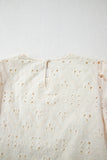 Beige Eyelet Embroidered Half Sleeve Casual Blouse