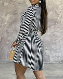 Striped Buttoned Long Sleeve Shirt Dress