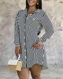 Striped Buttoned Long Sleeve Shirt Dress