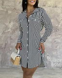 Striped Buttoned Long Sleeve Shirt Dress