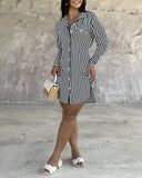 Striped Buttoned Long Sleeve Shirt Dress