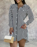 Striped Buttoned Long Sleeve Shirt Dress