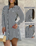 Striped Buttoned Long Sleeve Shirt Dress