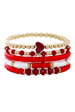 Fiery Red Heart Beaded Multi Layered Elastic Bracelet Set