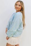 Beau Blue Sequined Bowknot Drop Shoulder Oversized Sweatshirt