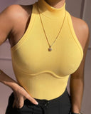 Mock Neck Sleeveless Ribbed Bodysuit