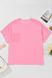 Bonbon Corded Patchwork Pocketed Plus Size T Shirt