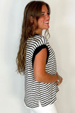 Black Stripe Chest Pocket Patch Round Neck Tank Top