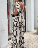 Abstract Print Tied Detail Wide Leg Jumpsuit