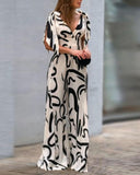 Abstract Print Tied Detail Wide Leg Jumpsuit