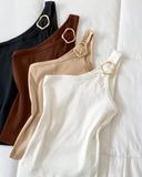 One Shoulder Goldren Decor Casual Slim Fit Ribbed Top